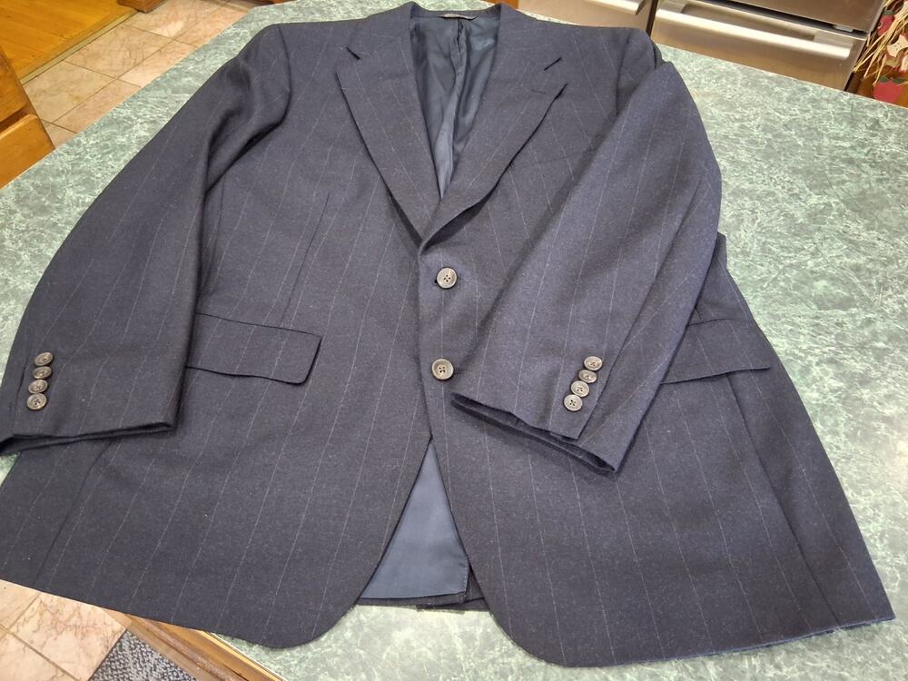 VTG Ralph Lauren Chaps Men's 100% Worsted Wool 2-Button Blazer Navy Stripe 46R